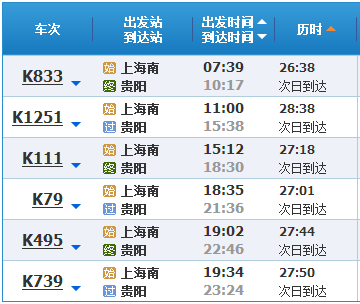 贵阳到上海火车