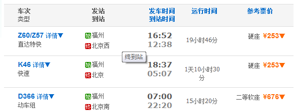 福州到北京的火车