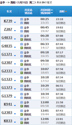 贵阳到金华火车