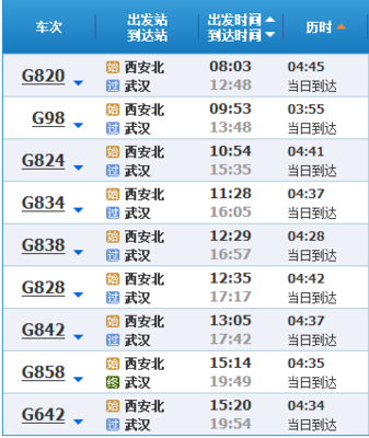 武汉到西安动车