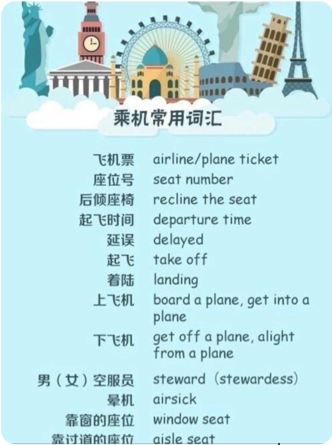 出国坐飞机常用英语