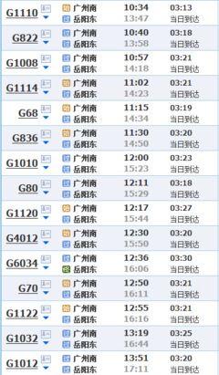 岳阳东到广州南