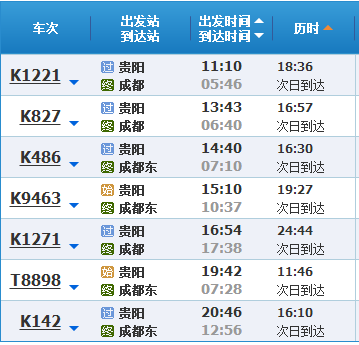 成都到贵阳火车