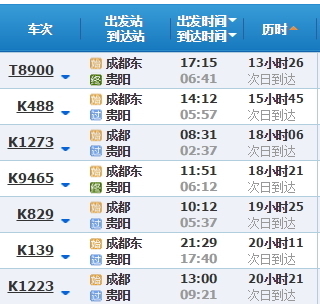 成都到贵阳火车