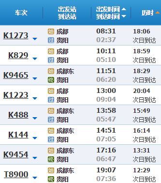 成都到贵阳火车