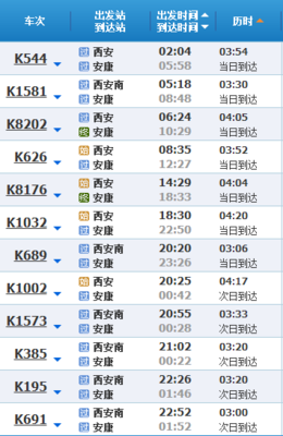 安康至西安火车