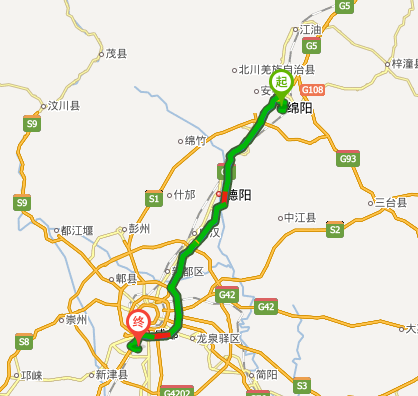 成都到绵阳距离