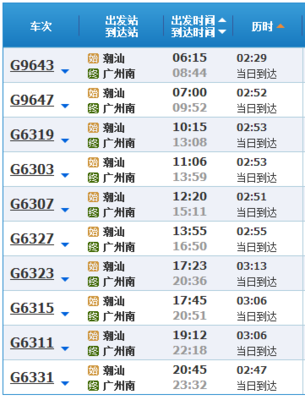 广州南到贵港高铁