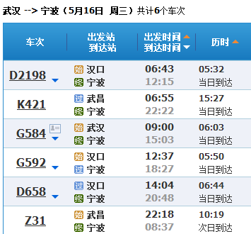 宁波到武汉火车