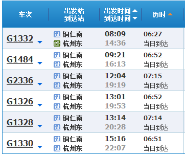 铜仁到杭州高铁