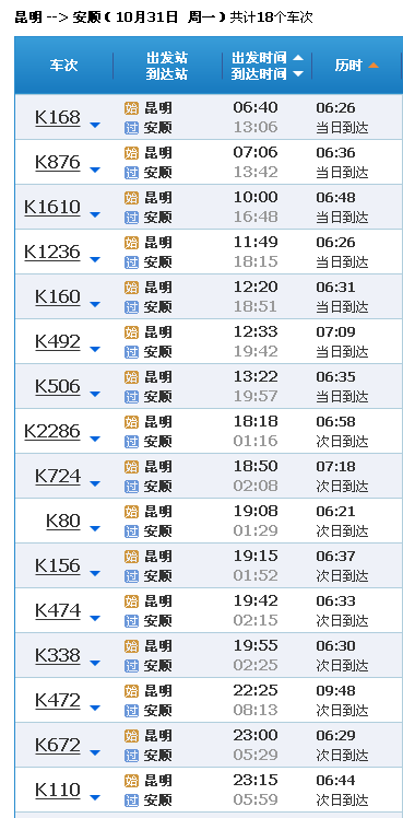 昆明到安顺火车