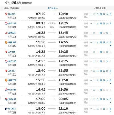 哈尔滨到上海机票
