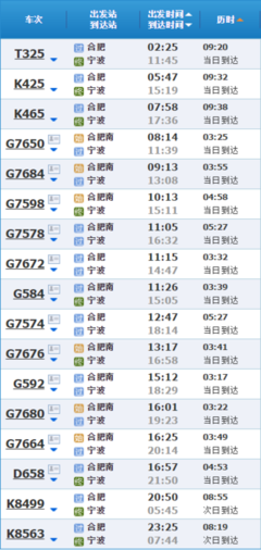 合肥到宁波火车