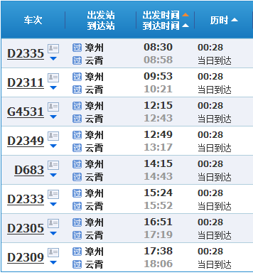 漳州到云霄动车
