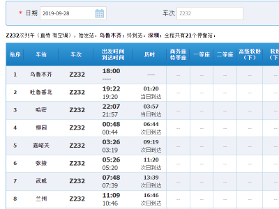 火车停靠站点查询