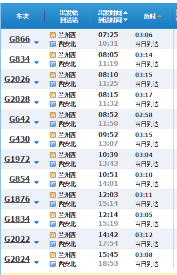 兰州到西安火车
